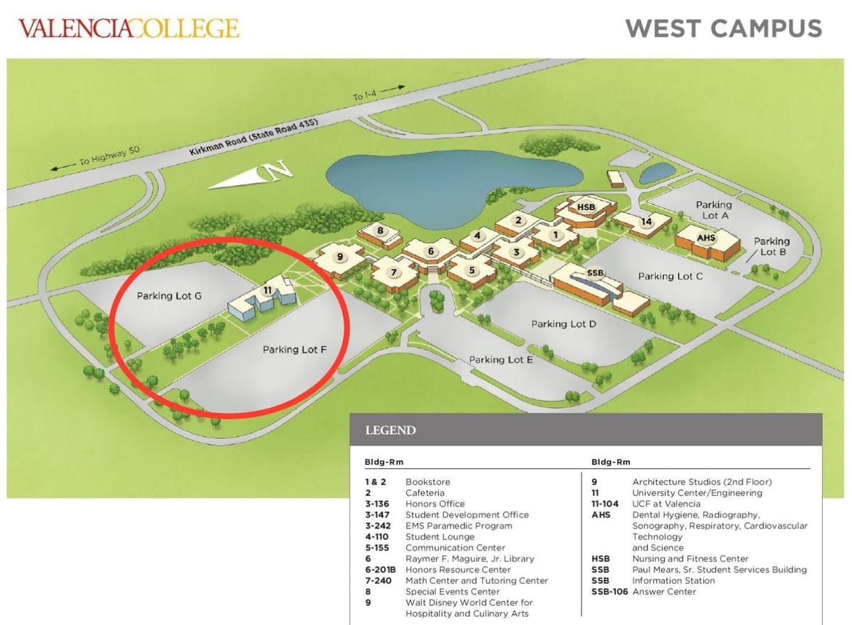 Valencia college Batı Kampüsü harita